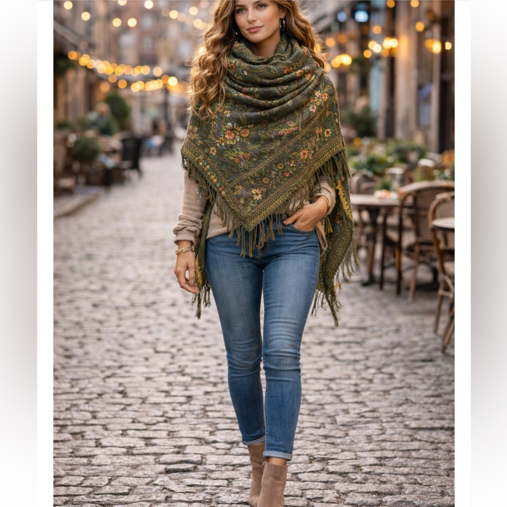 🆕 Aratta Floral Embroidered Green Scarf